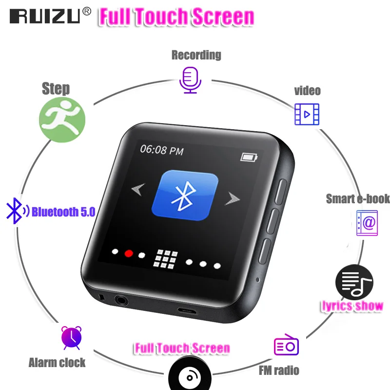 Ruidu M4 полный сенсорный экран Bluetooth 5 0 MP3 плеер портативный музыкальный с динамиком