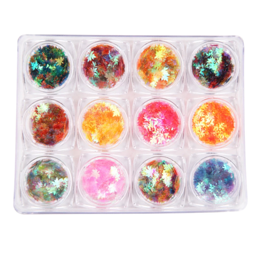 12pcs Maple Leaf Shiny Charm Fashion Mini Thin Sticker Nail Glitter Salon Art DIY Decorations Manicure Sequins Makeup Styling - Цвет: 1