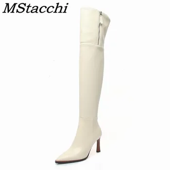 online Mstacchi Lado Para Cima E Para Baixo Zíper Sexy Apontou Mulher Alta Lee Botas 2020 Novo Design De Cor Sólida Moda Concisa Senhoras Sapatos Goth