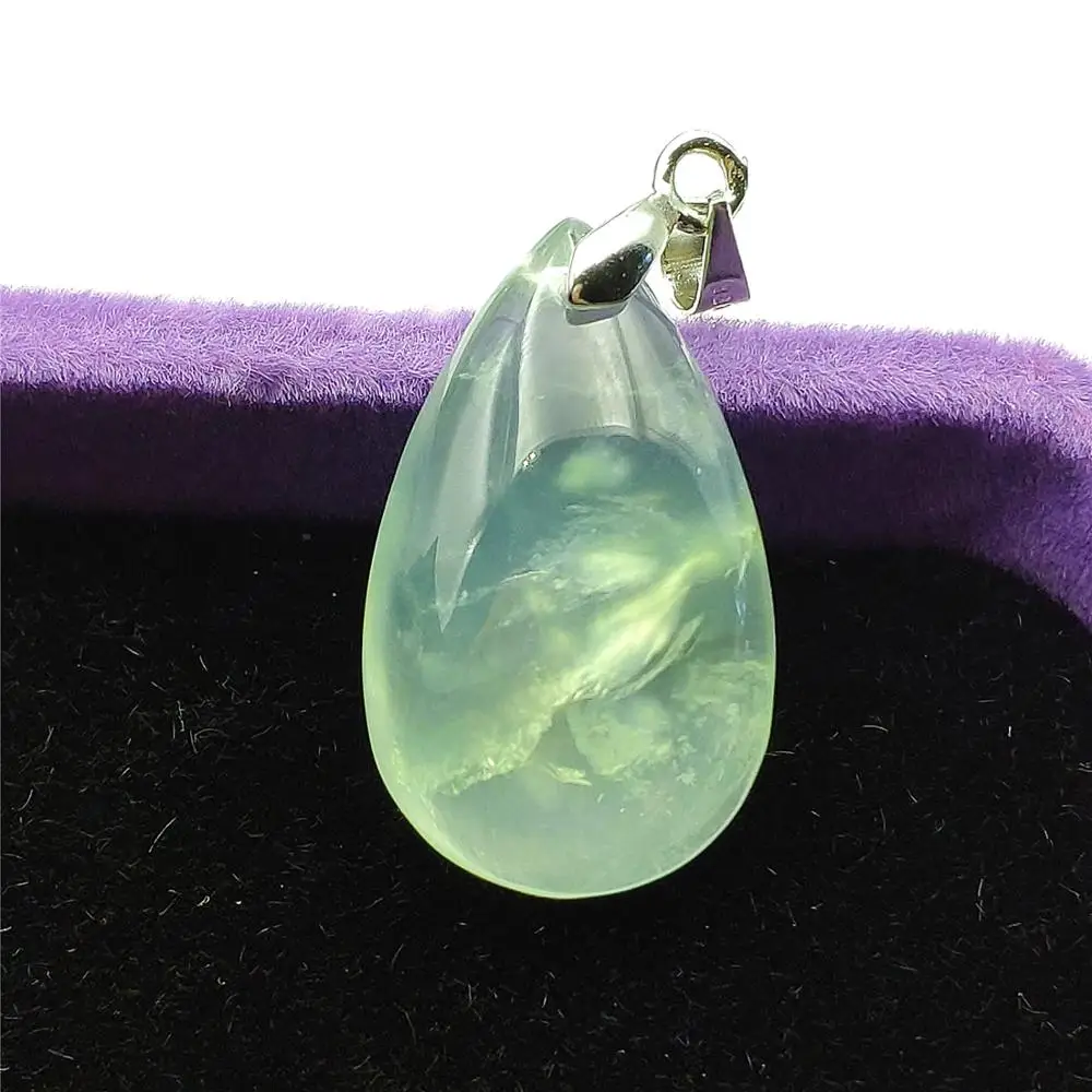 Natural Green Prehnite Water Drop Pendant 25x15x8mm Gemstone Clear Bead For Women Men Bead Love Gift Crystal Healing AAAAA