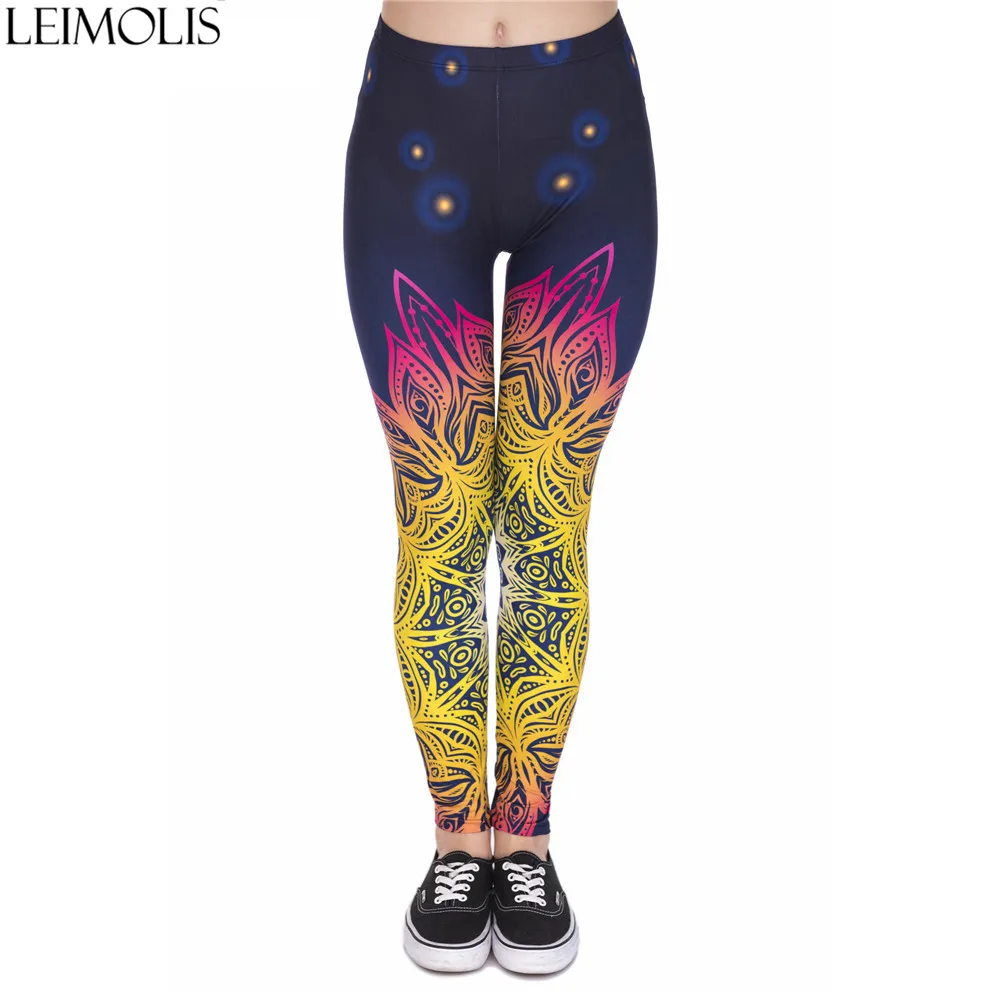 

LEIMOLIS 3D print night mandala flower black fitness push up workout leggings women plus size High Waist punk rock sexy leggins