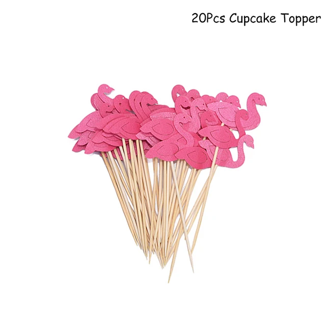 Hawaiian Party Decorations Palm Leaves Bunting Banner Luau Flamingo Summer Tropical Party Decoration Jungle Safari Party Ballons 20pcs cupcake topper