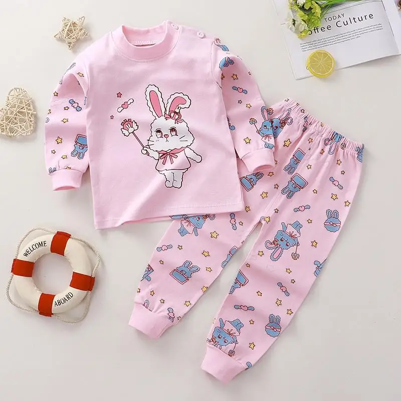 Pink Lovely Girls Underwear Set Autumn Kids Leisure Wear Pure Cotton Children Long Sleeve Tops + Pants 2 Piece Set Baby Clothes baby Children Clothing Sets Clothing Sets