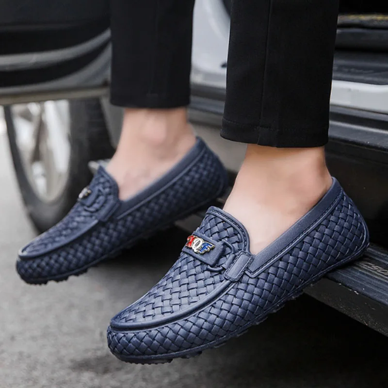 New Men's Leather Shoes Casual Flat Loafers Peas Lazy Driving Moccasins Slip on 