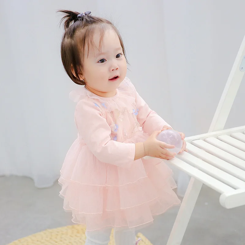 

2019 Autumn Baby Girls Embroidery Flowers Western Style Cake Puffy Mesh Dress 9211
