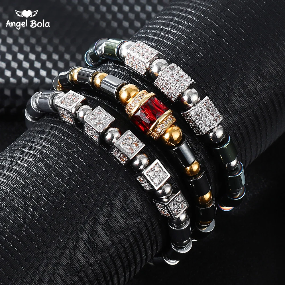 3Pcs/Set CZ Bracelet Sets Men Women Stainless Steel Beads Tube Charm Braiding Couple for Lovers Jewelry Gifts | Украшения и