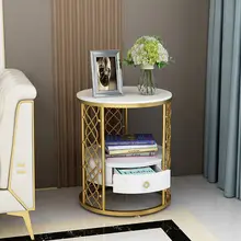 Table d'appoint en marbre de luxe, style nordique, meuble de salon, coin de canapé, planche ronde, table de chambre à coucher, meuble latéral, café