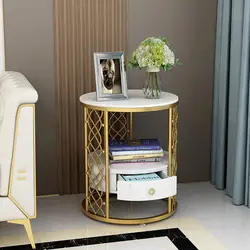 Mesa auxiliar de mármol de lujo para sala de estar, mueble de esquina, tabla de roca redonda, mesita de noche para dormitorio, armario lateral café, estilo nórdico