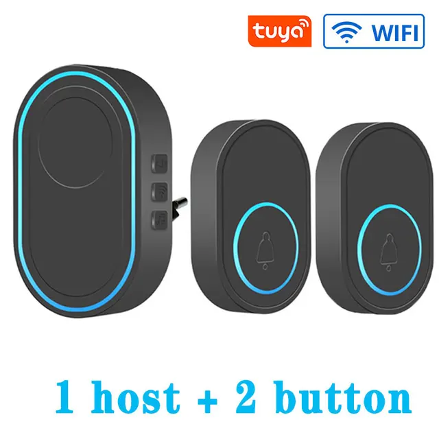 Wireless Doorbell Tuya App Intelligent Home Welcome Doorbell Waterproof Button LED Light 433MHz Security Alarm Smart Doorbell Black WiFi B