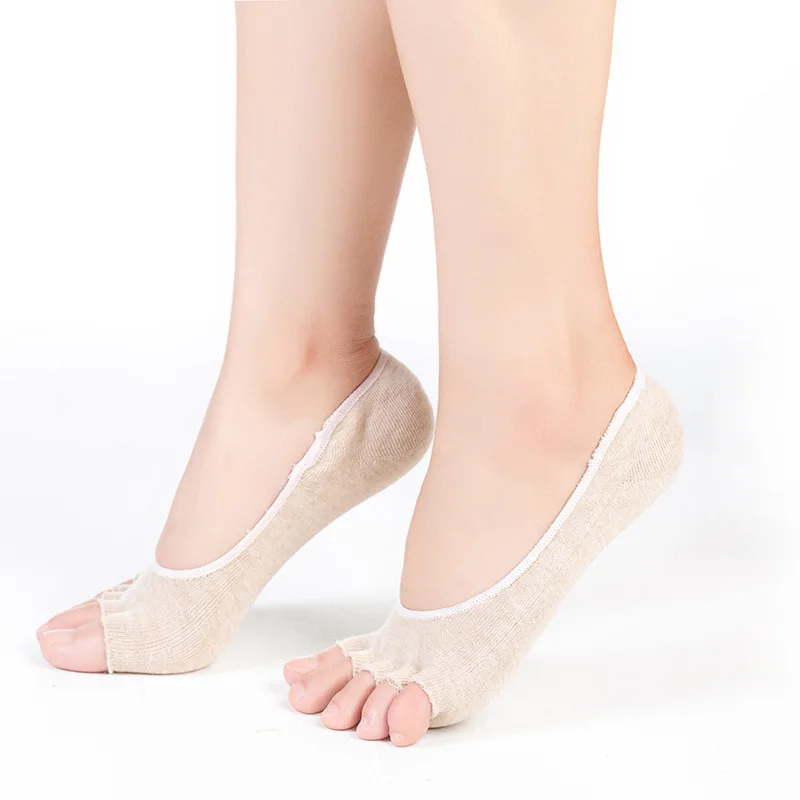 Тонкие носки-лодочки с открытым носком и пятью пальцами; женская обувь на высоком каблуке; невидимые хлопковые короткие носки с носком; носки для занятий йогой в помещении - Цвет: Khaki