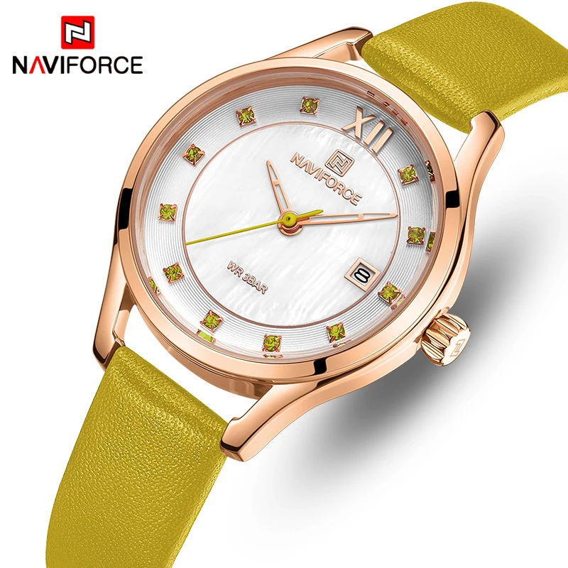 Часы NAVIFORCE женские с кожаным ремешком модные брендовые повседневные кварцевые