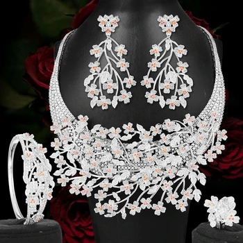 

Exquisite Necklace Earrings Bracelet Ring Jewelry Sets For Women Wedding Party Engagement Jewelry with Shiny Cubic Zirconia