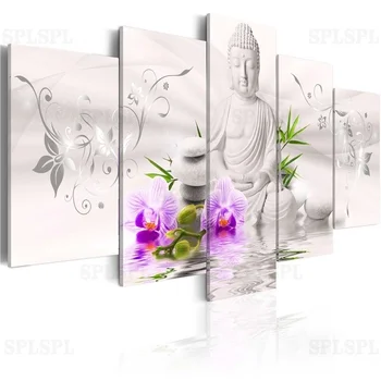 

5 Pieces Buddha Statue Wall Art Canvas Painting Pictures Modern Posters and Prints Module Pictures for Living Room Decor