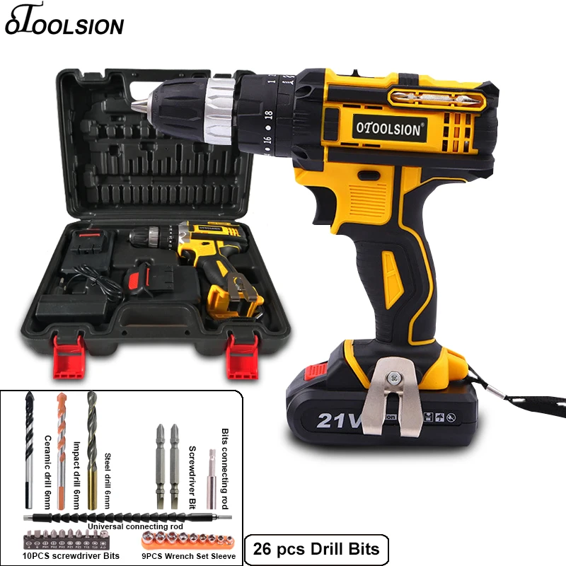 

21V New Impact Cordless Screwdriver Battery Screwdriver Sets Electric Drill Rechargeable Drill Electric Tools For Metal working