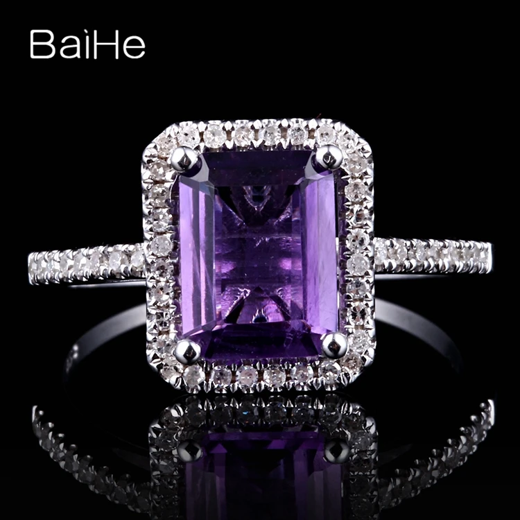 BAIHE Стерлинговое Серебро 925 1.9ct сертифицированное безупречное Изумрудное кольцо подлинное аметист юбилей женские модные ювелирные изделия кольцо