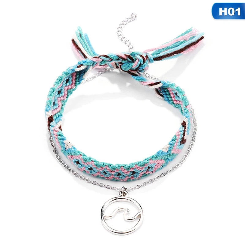 Boho синие Бусины многослойный ножной браслет для женщин пляжные аксессуары этнические ручной браслет летние украшения для тела