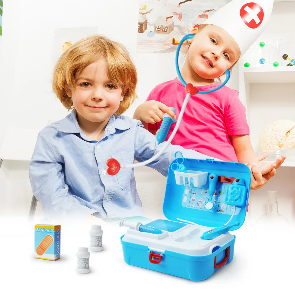 Online 17 Uds juego de rol de los niños de simulación juego de juguete médico mochila portátil Kit médico niños educativos juego de roles juguetes clásicos regalos de navidad