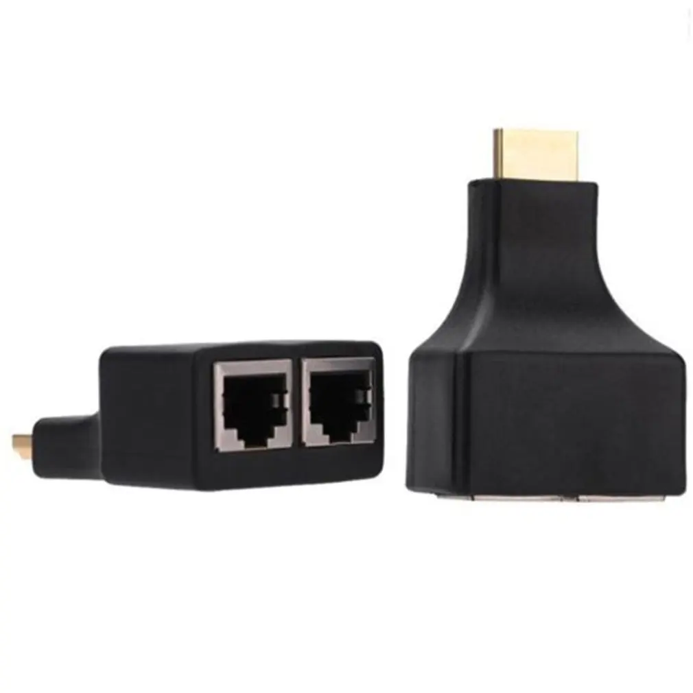 

New 2pcs/set HDMI to Dual Ports RJ45 Network Cable Extender Over by Cat5e/cat6 Cables 1080p for HDTV HDPC PS3 STB 30m Bundle 1