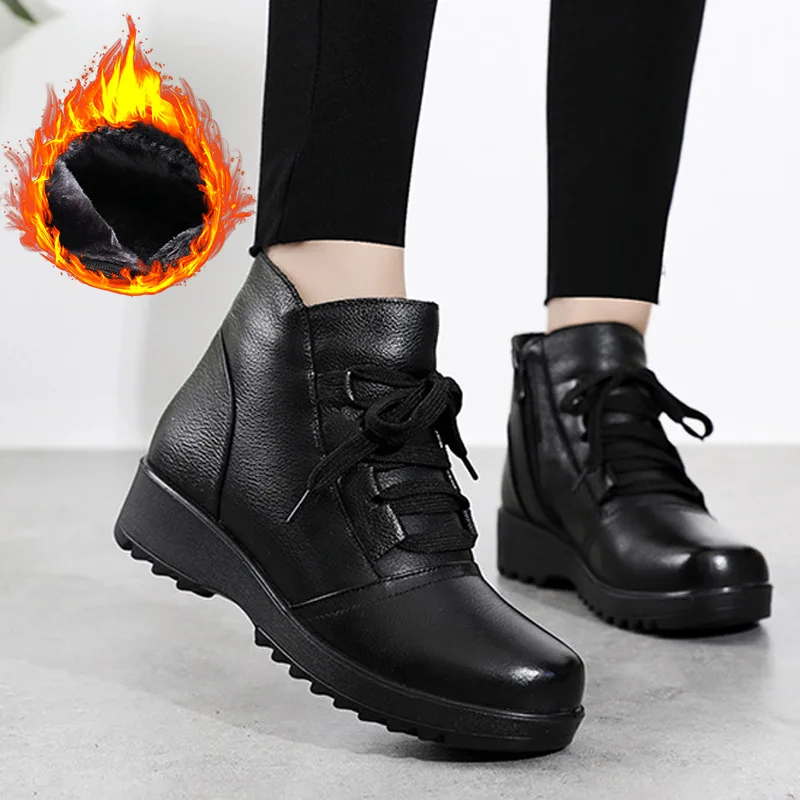 

Leather Plus Velvet Thick Warm Leather Women's Shoes Middle-aged and Elderly Non-slip Soft Bottom Mother Shoes Cotton Shoes