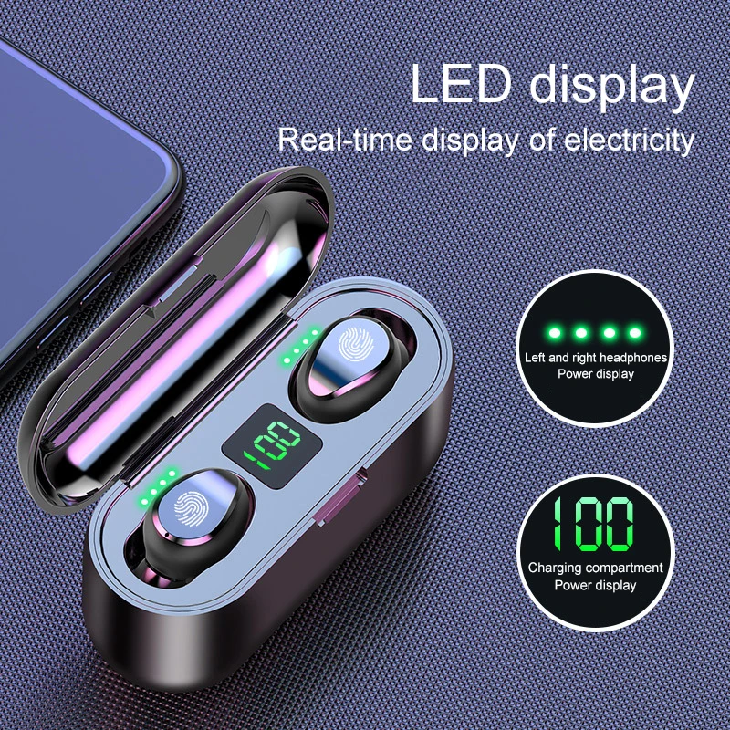 Wireless Earphone Bluetooth 5 0 TWS Headset With Mic 2000mAh Power Bank for iPhone Huawei Samsung F9 Waterproof Wireless Earbuds