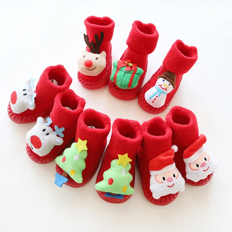 Рождественская обувь для новорожденных девочек и мальчиков; мягкая теплая обувь для новорожденных; хлопковые ботиночки; ; обувь для малышей