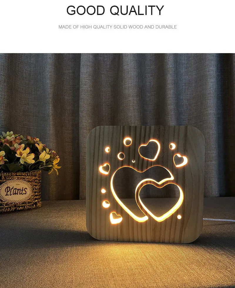 3D Wooden Night Lamp Love Heart Hollow Design LED Night Light Bedside Lamp for Valentine's Day Gift or Room Club Decoration (1)