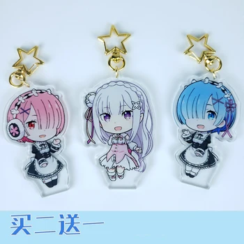

Anime Re:Life in a different world from zero Emilia Rem RamCosplay Keychain Acrylic Figure Keyring Bag Pendant Stand Model Toy