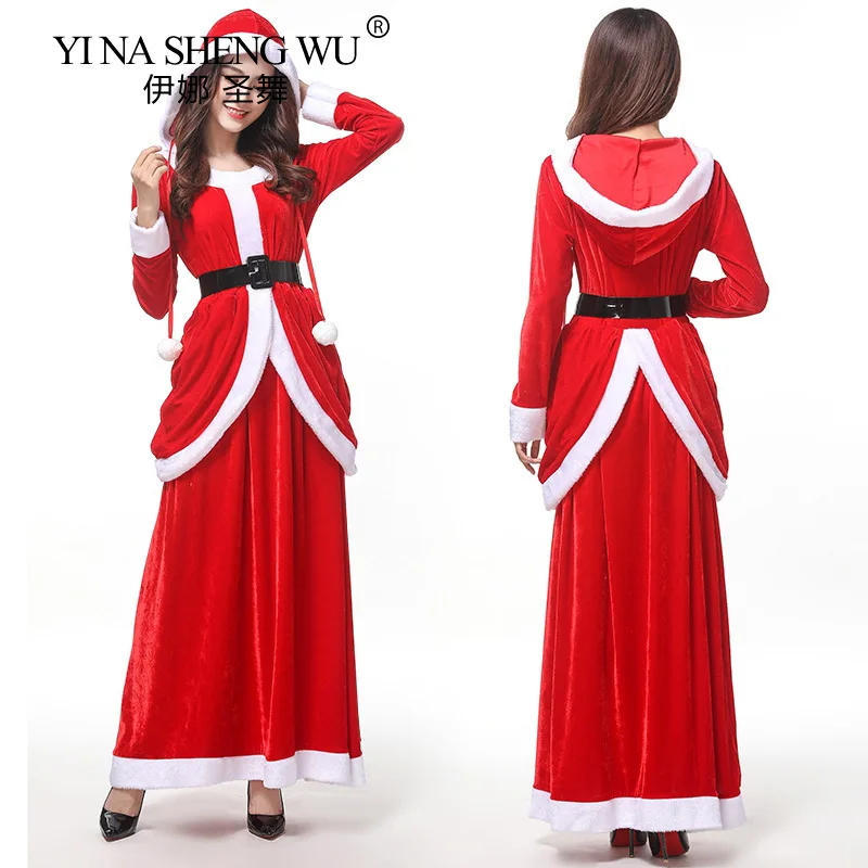

Women Christmas Long Sleeve Adult Costume Xmas Red Skirt Girls Evening Party Clothes Winter Dresses Cosplay Party Santa Clothing