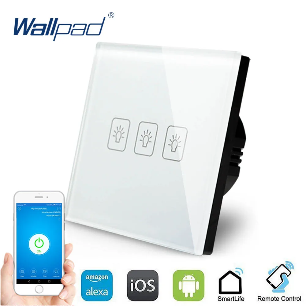 

3 Gang 1 Way WIFI Control Touch Switch Wallpad EU Wall Switch Crystal Glass Panel Smart Home Alexa Google home IOS Android