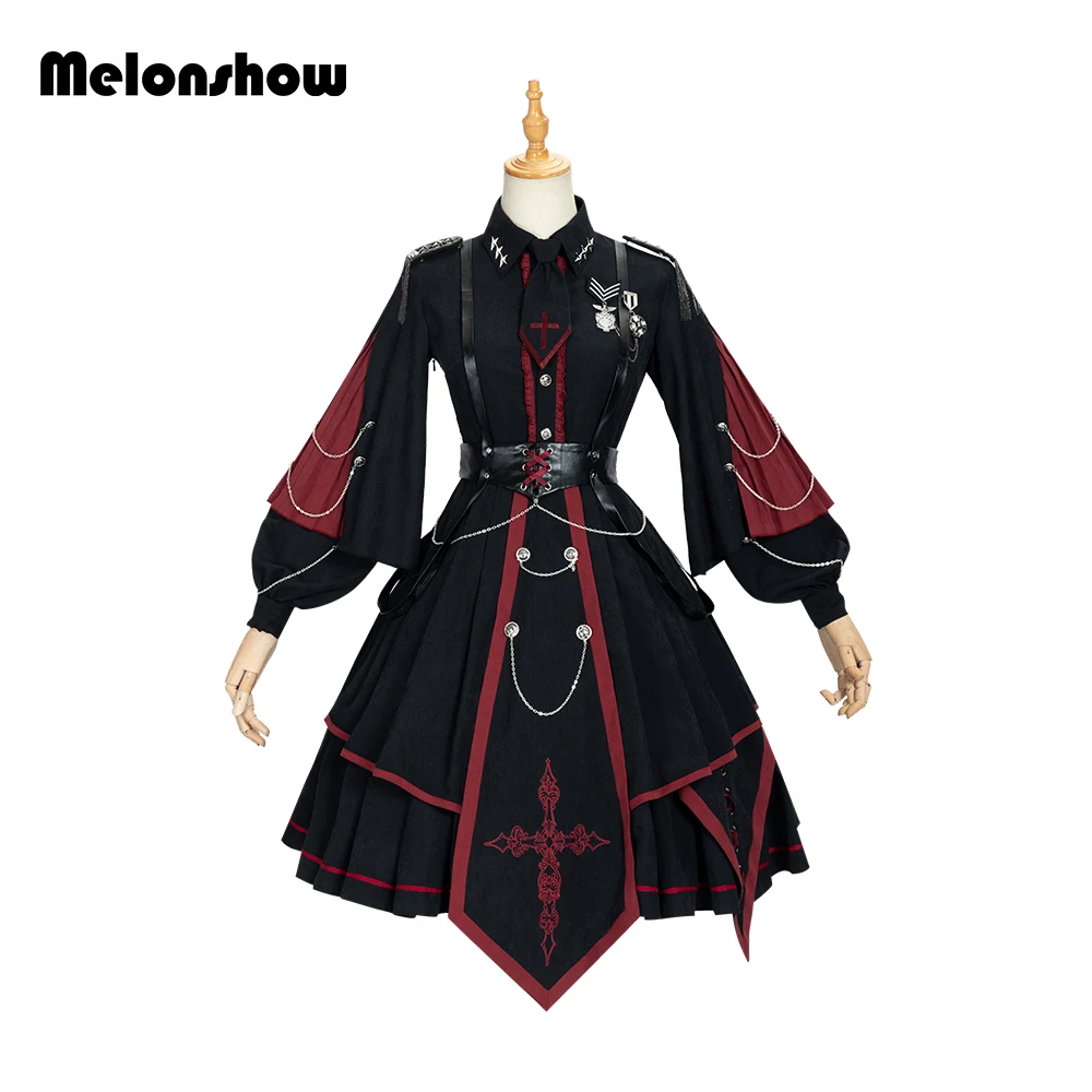 

Japanese Women Black Gothic Lolita Dress Victorian Renaissance Retro Chic Punk Style Puff Sleeve Bandage Mini Dress Girl Dresses