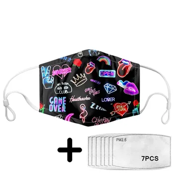 

Colorful Neon Graffiti Print Mouth Mask with PM2.5 Dust-proof Women Washable Face Masks Casual Female Protective Masque Custom