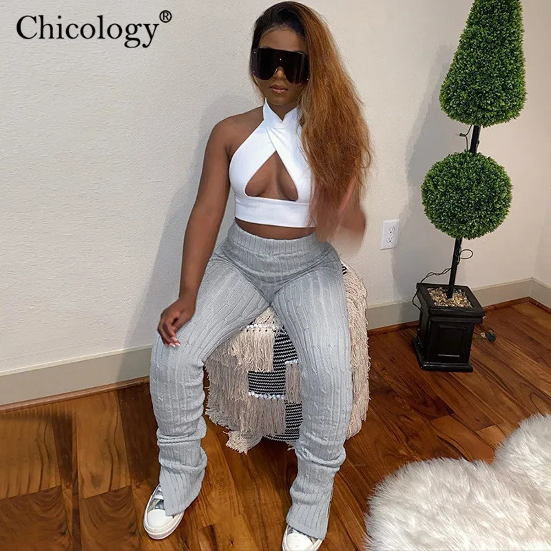 Chicology Split Knit High Wait Capri Pants Fitness Long Trousers Women Autumn Winter Clothes Sexy Streetwear Fashion Birthday Chicology Split Knit High Wait Capri Pants Fitness Long Trousers Women Autumn Winter Clothes Sexy Streetwear Fashion Birthday