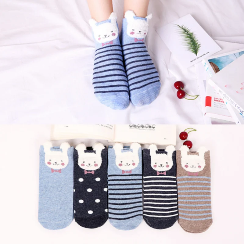 5 пар/компл. принт с героями мультфильмов Kawaii носки ушками кота короткие Веселые 3D