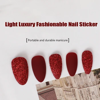 

24/Pcs Fake Nails Wearable Glitter Nails Waterproof Ladies Nail Stickers Press On Designed False Nails Tips Overhead With Glue