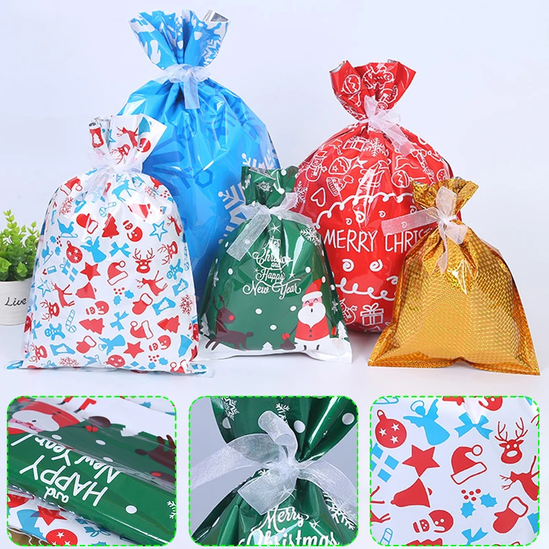 30pcs merry Christmas Drawstring Snowflake Gift Bags Candy Favors Present Wrapping+ 30pcs ribbons storage set