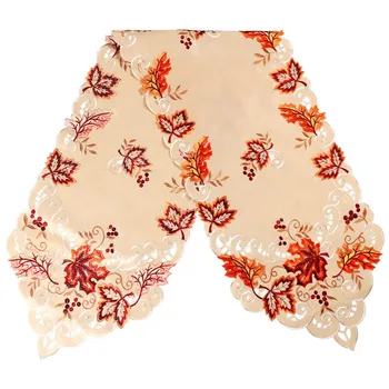 

38cm*176cm Embroidered Maple Leaves Table Runner Handmade Table Cover For Thanksgiving Fall Party Decor Maple Leaves Table Cloth