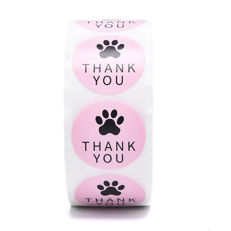 500PCS Pink Thank You Stickers Seal Labes Dog Paw Print Gift Stationery S_dr 