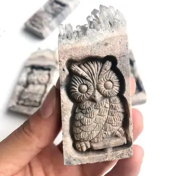 

Natural White Crystal Cluster Stone Carved Owl Christmas Gift Home Decoration