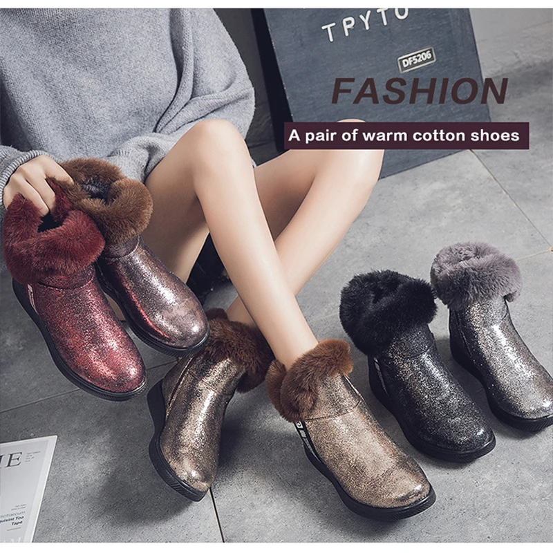 Female Snow Boots Winter Boots women flat waterproof Shoes Botas Mujer Botas femininas de inverno Black plus size Sequin