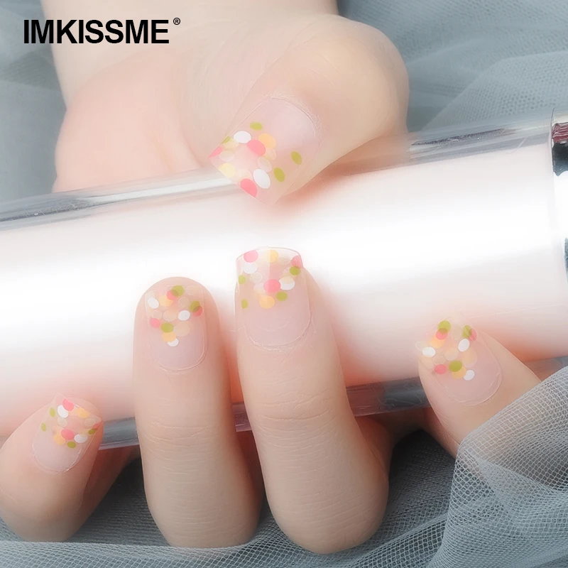

IMKISSME Multicolor Spots Fake Nails Art Tip Press on Nails with Glue Designs Full Artificial Cover IK72