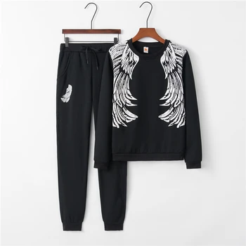 

Spring Autumn Tracksuit Women Clothes Conjunto Feminino Chandal Mujer 2 Piezas Wing Print Top Pants Two Piece Set Jogging Outfit