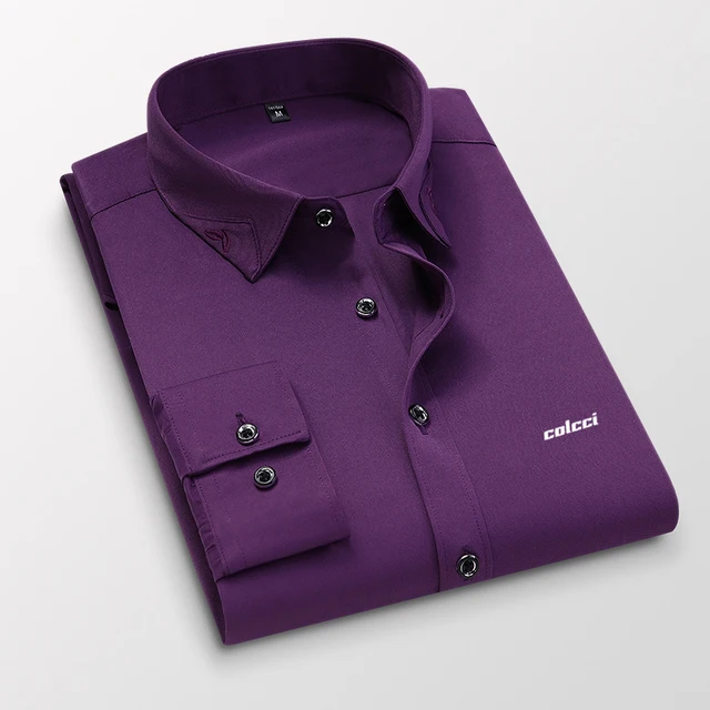 Silky Casual 2021Men's Shirts Slim Fit Office Men's Business Shirts Silk Cotton No Pilling Men's Office Shirts purple-1701