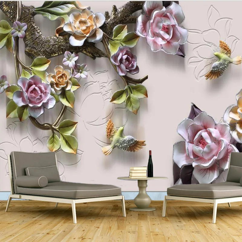 

Drop Shipping Custom Any Size Mural Wallpaper Non-woven New Chinese 3D Embossed Rose Bedroom Background Wallpaper Mural