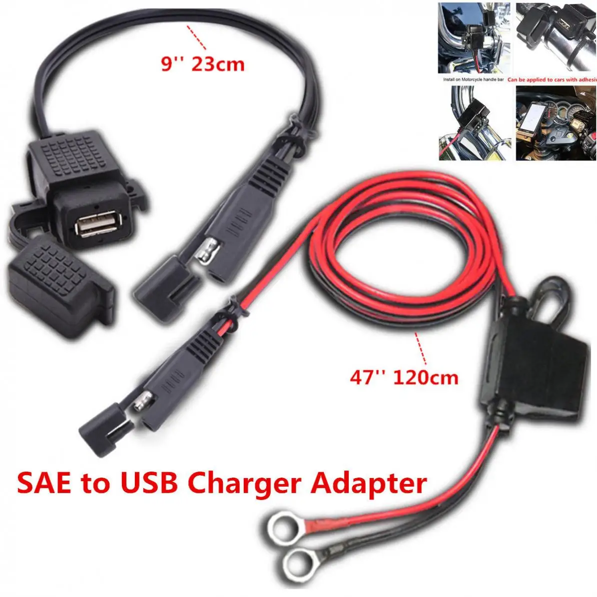 

1pcs 12V Waterproof Motorcycle SAE to USB Phone GPS MP4 Charger Cable Adapter Inline Fuse Power Supply