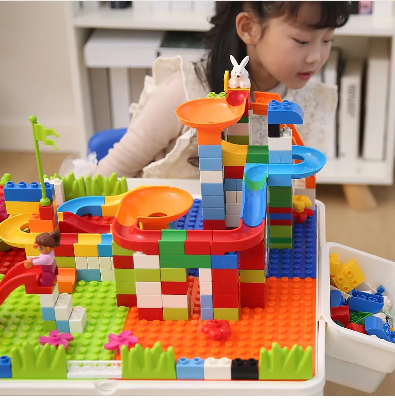 55-163PCS LargeSize Particle Building Blocks Plastic Assembled Toys Slipway Marble Interconnecting Blocks Gifts for Children