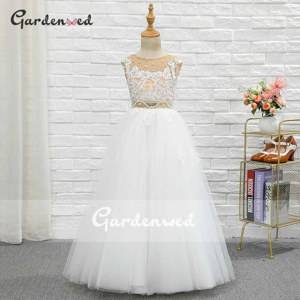 Abiti da prima comunione per bambini in pizzo avorio cintura di perle di  cristallo nudo abito da ragazza di fiore abito da festa di nozze per  ragazza capodanno 2021|Flower Girl Dresses| -