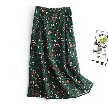 

2020 Spring Summer Skirt Colorful Leopard Print Long Skirt Fashion Women Ladies Green High Waist Split A-line Maxi Skirt Female