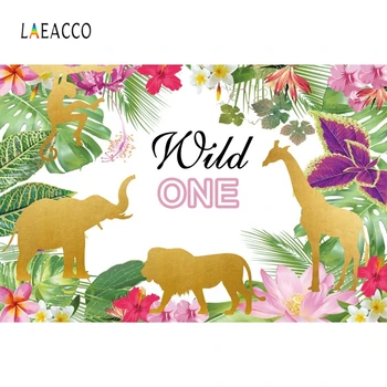 

Laeacco Wild One Birthday Backdrop Jungle Animals Party Photo Background Safari Tropical Leaves Backdrops Cake Table Decorations