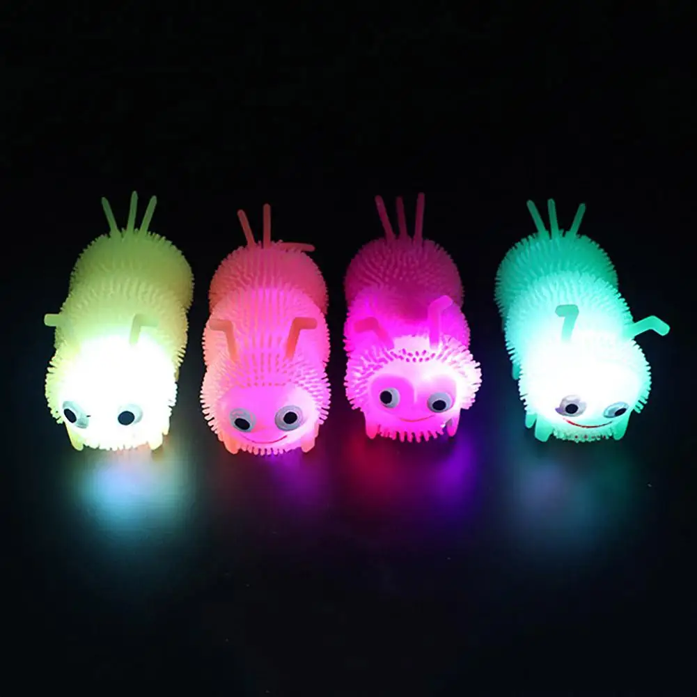 

1PC Cartoon Led Puffer Ball Toy Caterpillar LED Flashing Puffer Ball Squeeze Decompression Kids Toy Glowing Toy For Kids Adults