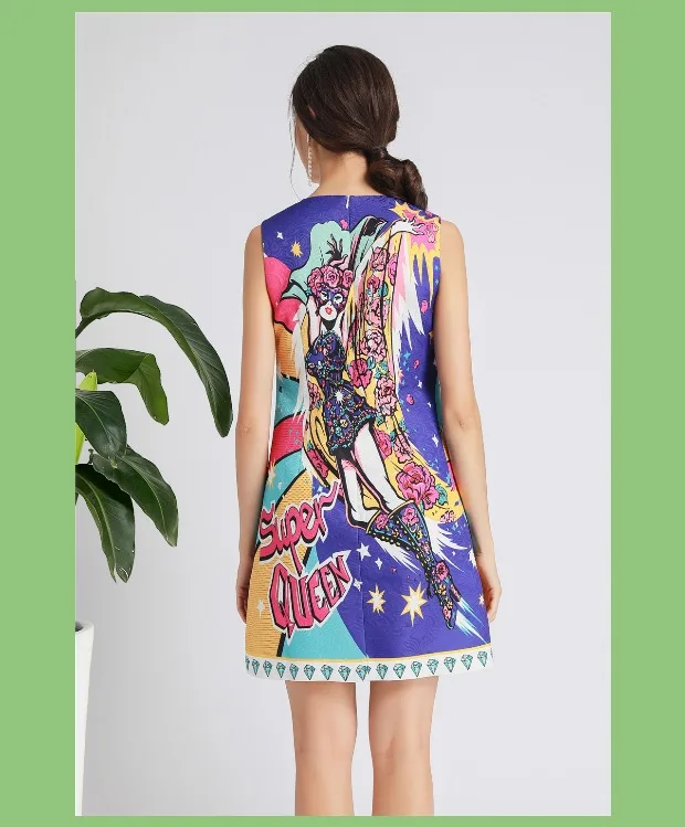 Дизайнерские Mulheres новые luco Lantejoulas Contas Flor Imprimir письмо Elegante da Festa Sem Mangas Vestidos мини Vestido
